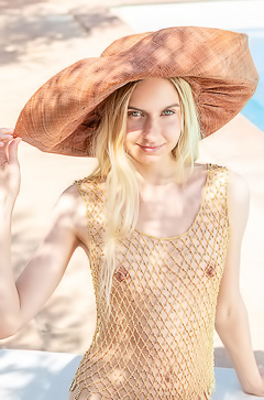 Emily Swan Wearing Nothing But A Gold Mesh Top