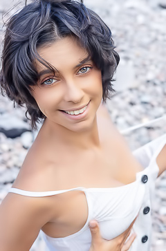 Kensi Teases With Button Dress Flashing Boobs Under Italian Sun