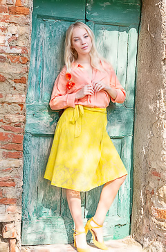 Bella Spark Unveils Herself Playful In Villa Sunlight Teasing With Skirt Lifted High