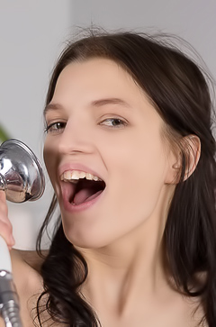 Roni presenting her sheer panties in the bathtub